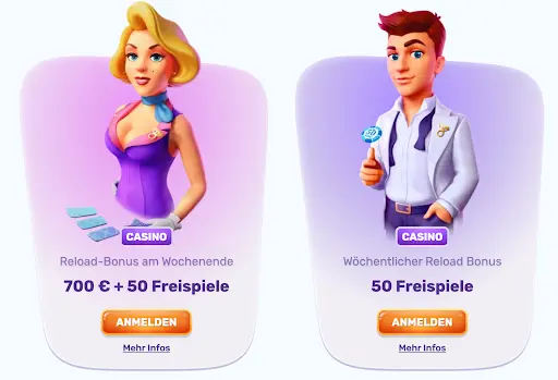 Slots Palace Casino – Reload Bonus Angebote mit Freispielen Slots Palace Figuren mit Wochenend-Reloadbonus 700€ + 50 Freispiele und wöchentlichem Reloadbonus 50 Freispiele