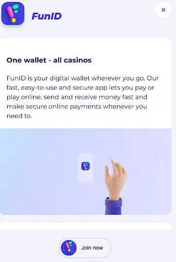 FunID – Eine Wallet für alle Casinos FunID digitale Wallet Vorstellung mit Hand und Logo