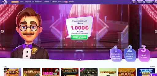 Slots Palace Casino – Willkommensbonus bis zu 1000€ Slots Palace Startseite mit Willkommenspaket bis zu 1000€